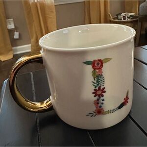 Floral Monogram Mug with Gold Handle